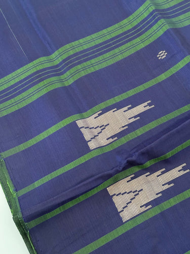 Vegan Silk Saree | No Zari | No Blouse | Handwoven | Leaf Green & Purple | Ships from California